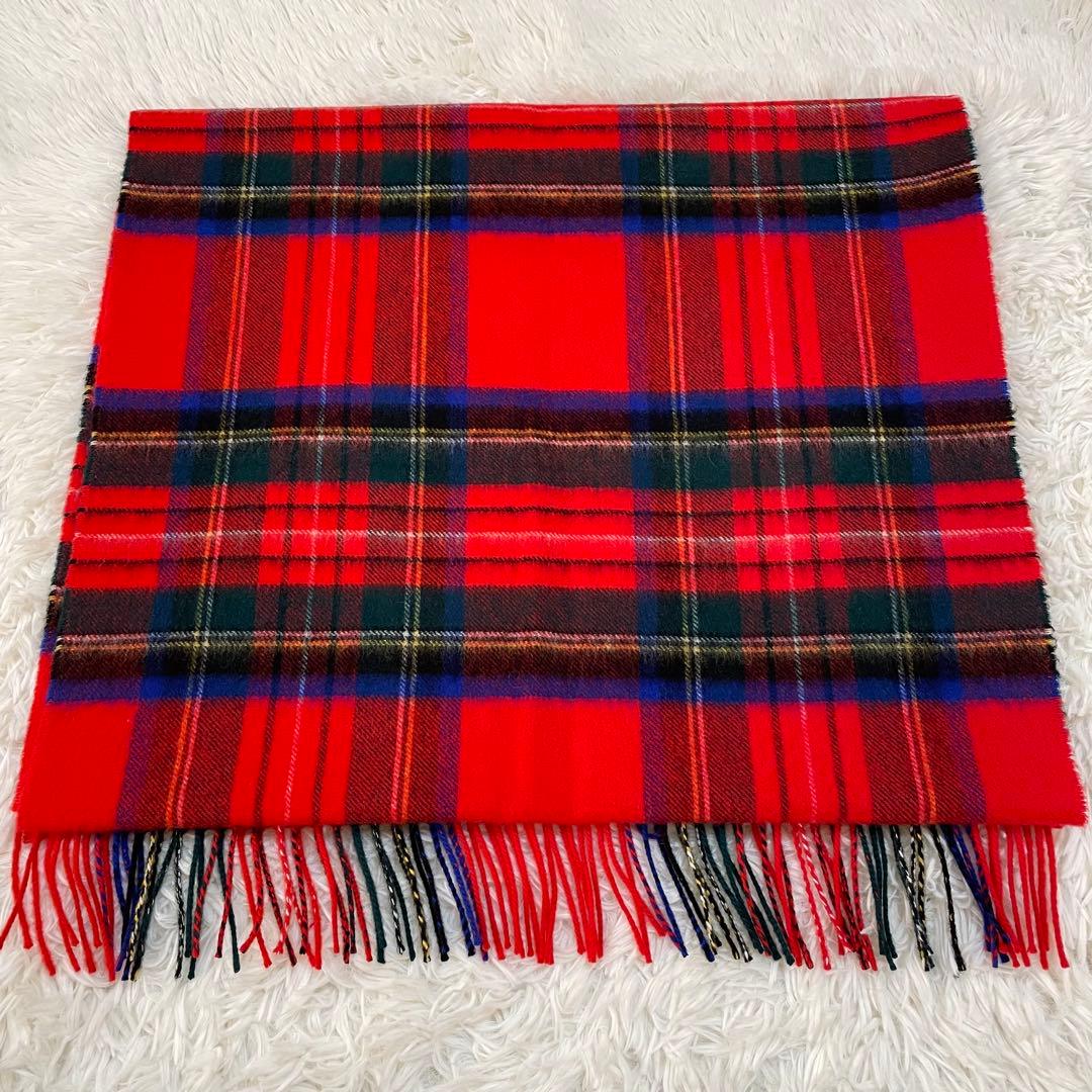 美品♡ジョンストンズ　中大判ストール　ロイヤルスチュワート　赤　カシミヤ100