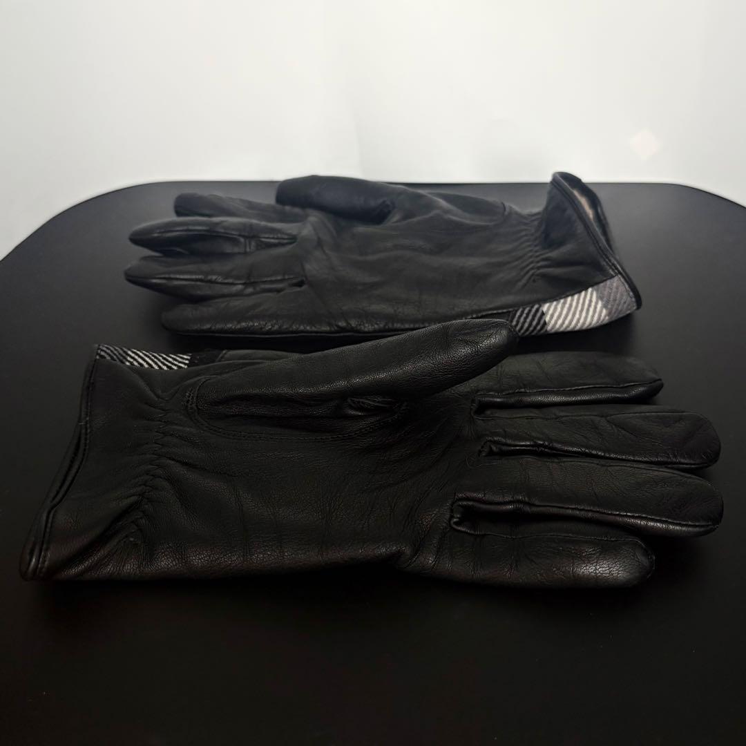 ブラックレーベルクレストブリッジ レザー チェック 手袋 グローブ カシミヤ 黒