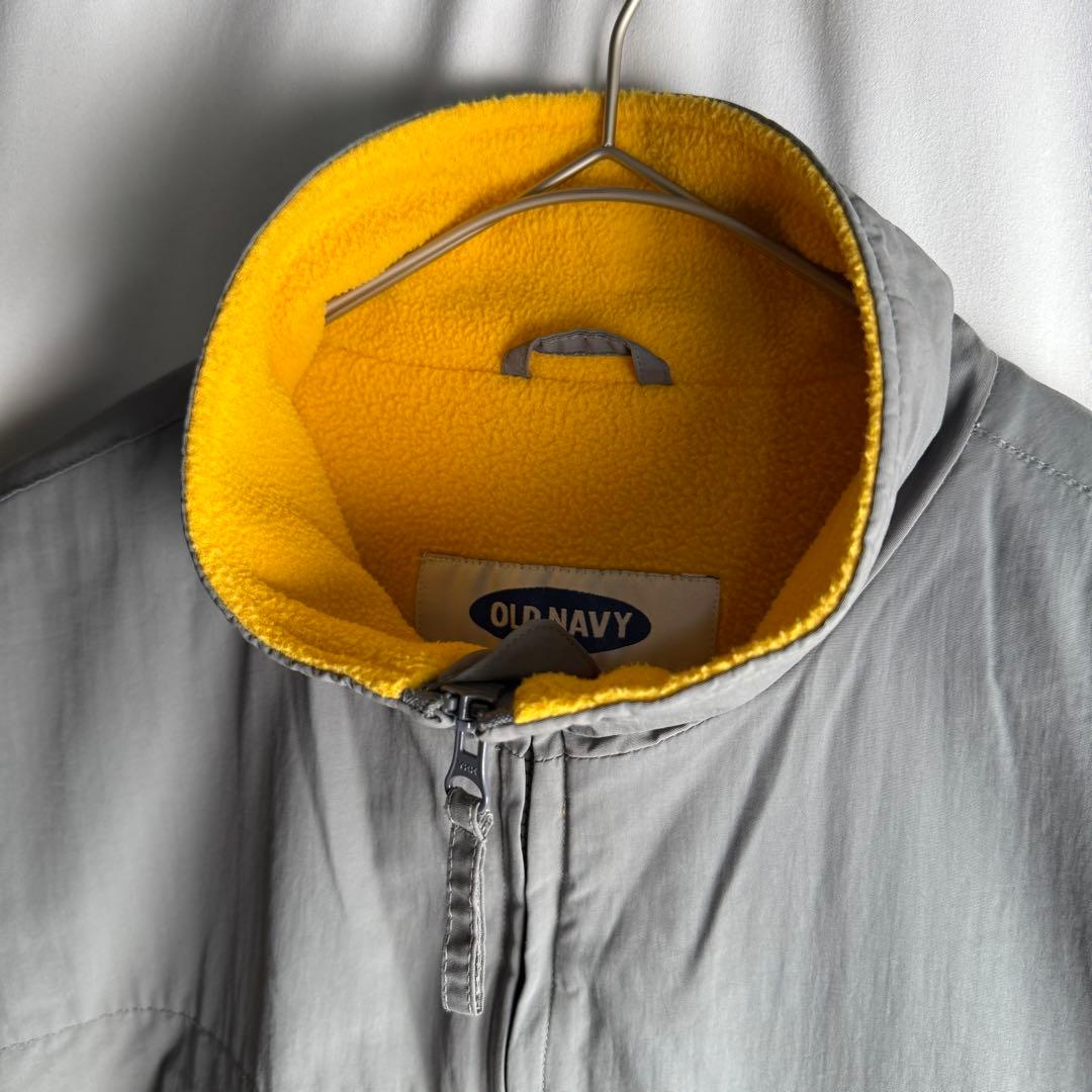 00s OLD NAVY ナイロン × フリース ベスト XL グレー