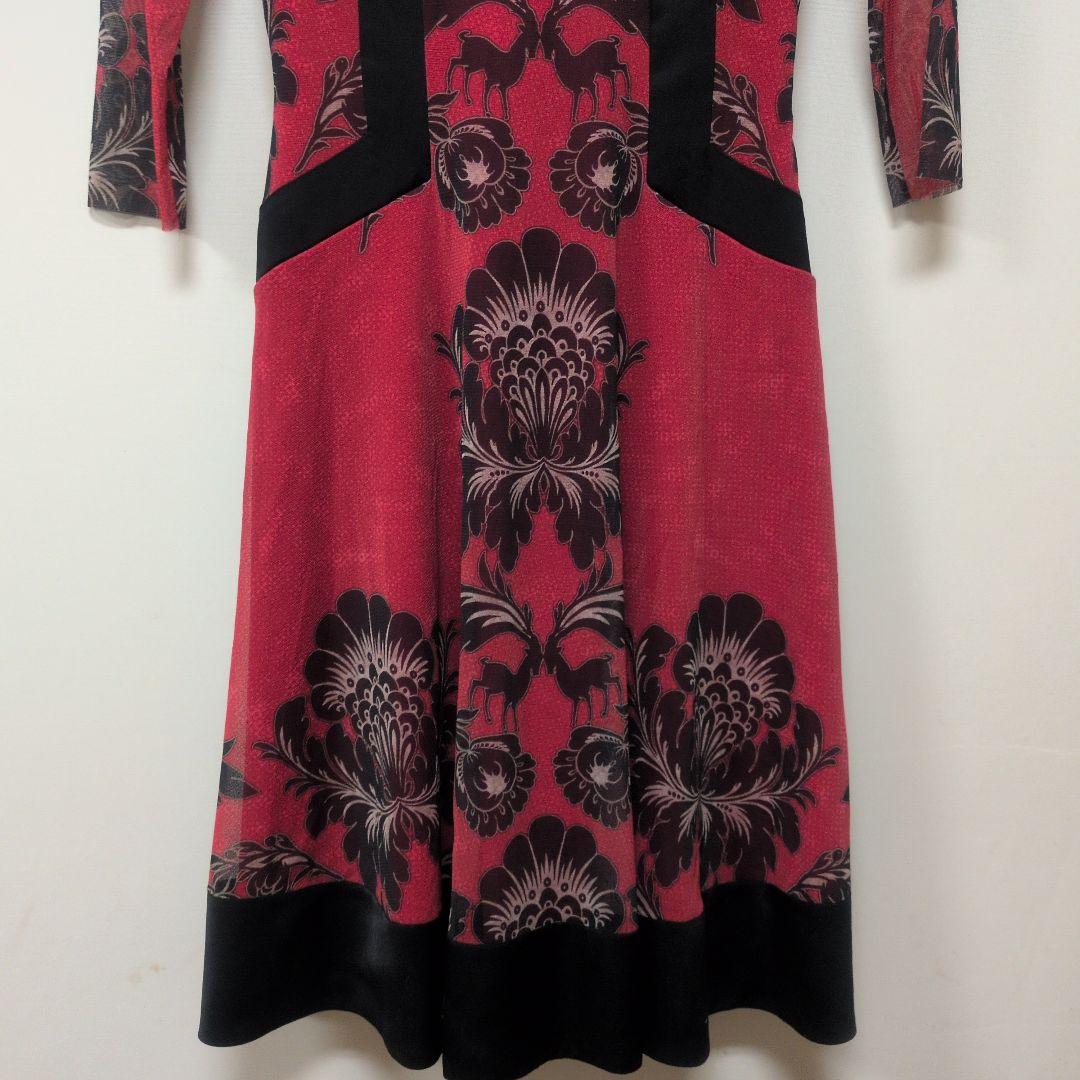 VIVIENNE TAM ワンピース 花柄 赤 黒 七分袖 パワーネット 上品