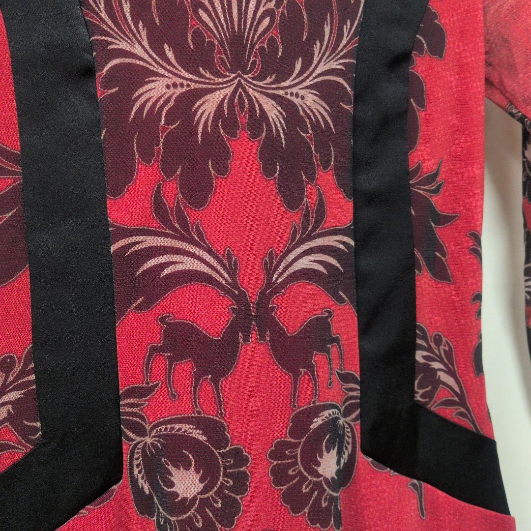 VIVIENNE TAM ワンピース 花柄 赤 黒 七分袖 パワーネット 上品