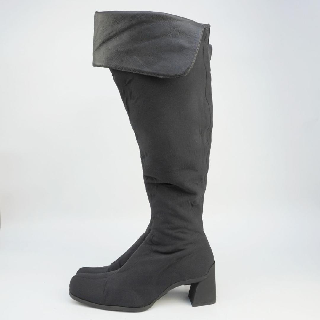 PRADA 37 1/2 レザーニーハイブーツ ブラック /JD10