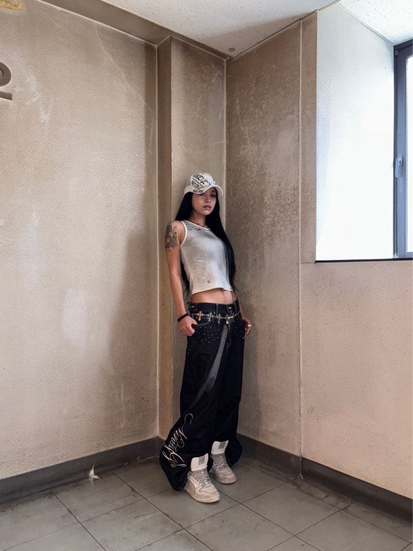 パンツ 9090Feather logo Studs Buggy Denim Pants