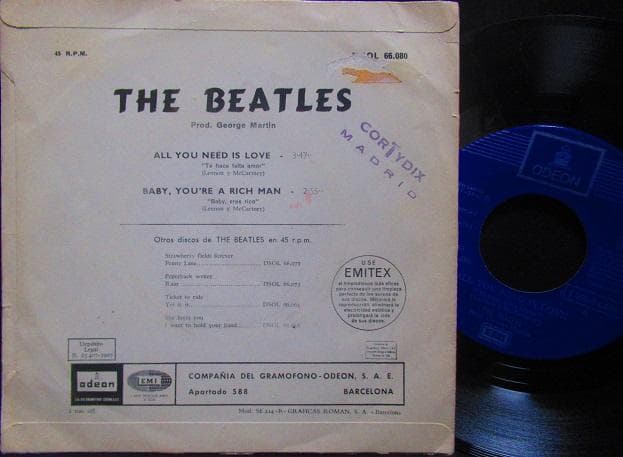 9 【希少ジャケ/Spain原盤 7インチ】ビートルズ/The Beatles