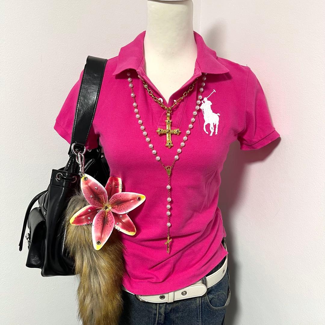 polo ラルフローレン ポロシャツ ビックポニー　 y2k グランジ ピンク