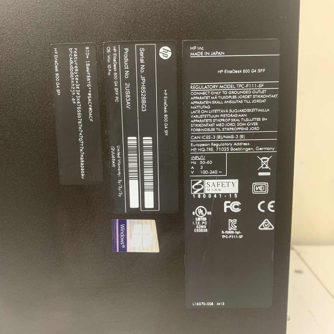 Windowsデスクトップ HP ProDesk 800 G4 SFF i7-8700 16GB 512GB