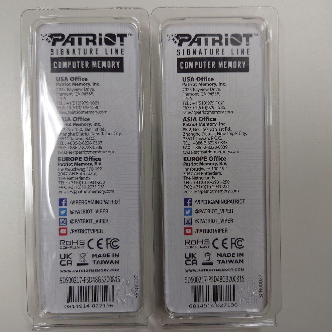 Patriot 16GB 8GB×2 DDR4-3200 ノートパソコン用メモリ