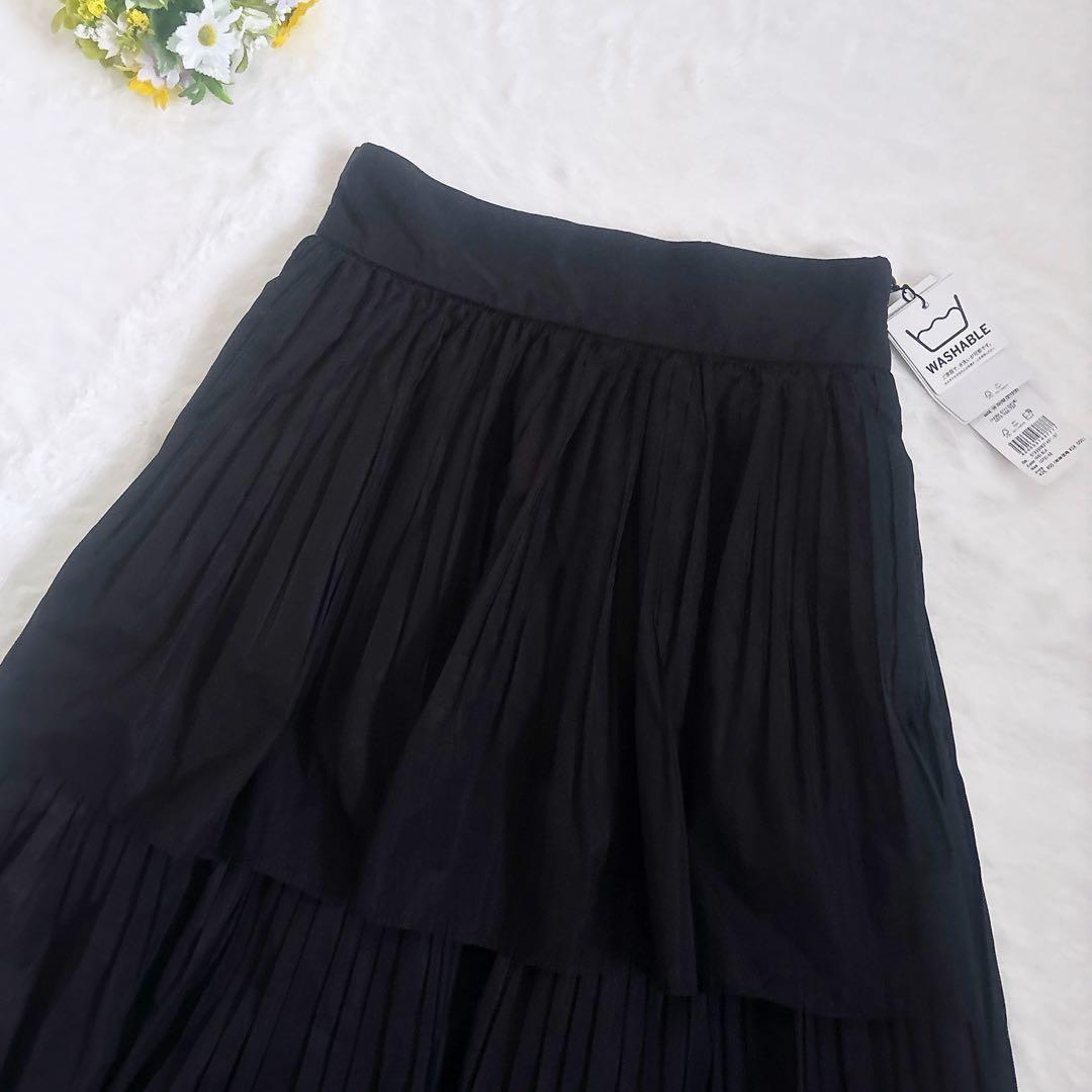 《新品23AW》ELENDEEK プリーツティアードスカート 黒 M 洗える