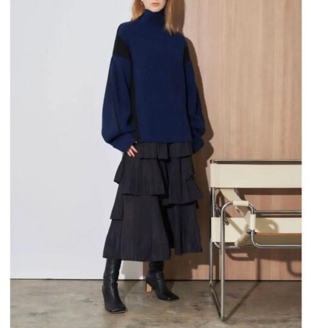 《新品23AW》ELENDEEK プリーツティアードスカート 黒 M 洗える