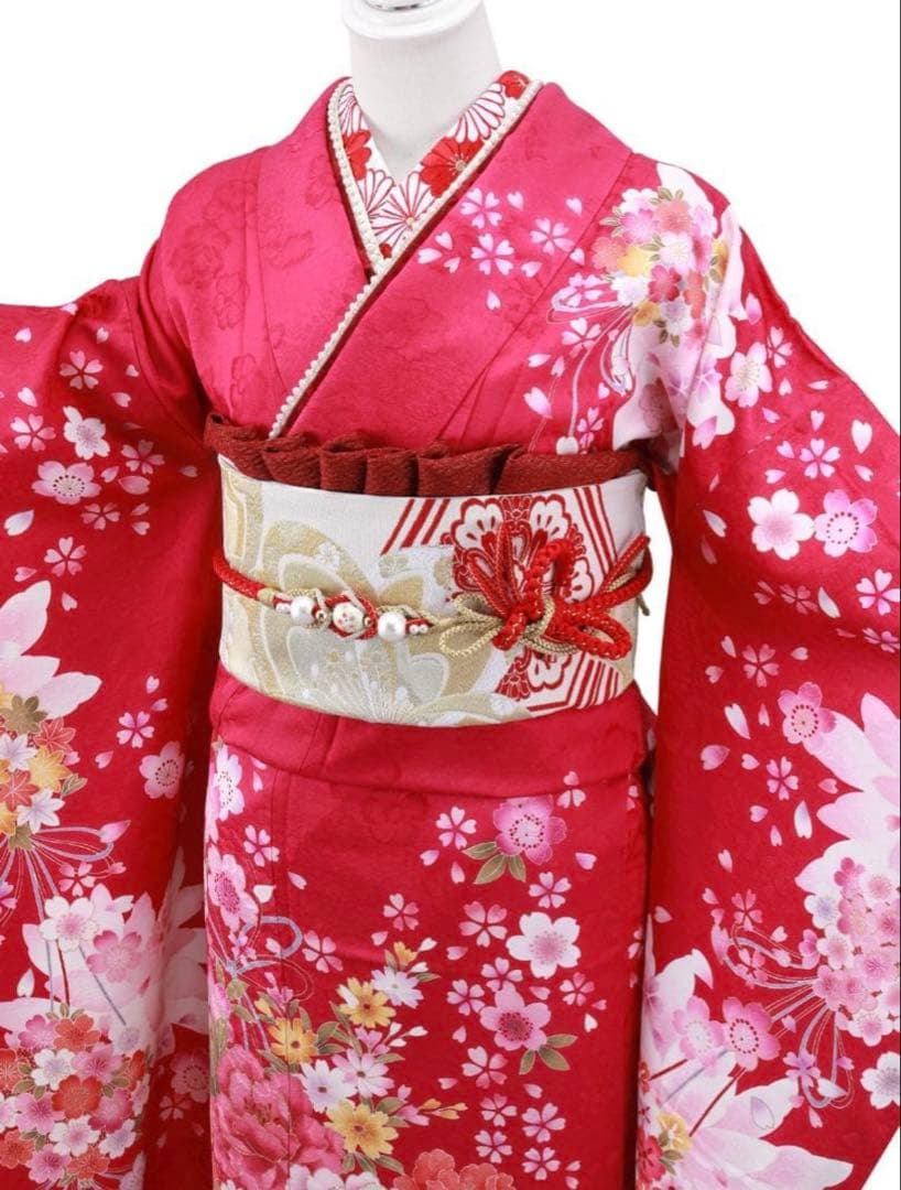あ*ゆ様 【大処分‼️】正絹 お仕立て上がり 刺繍入 ローズピンク 花 振袖 単