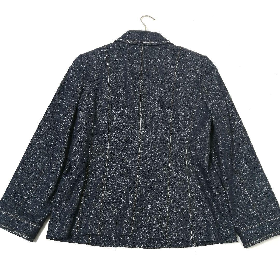 極美品✨ レオナール　デニム ジャケット　ブローチ　シルク　13　大きいサイズ