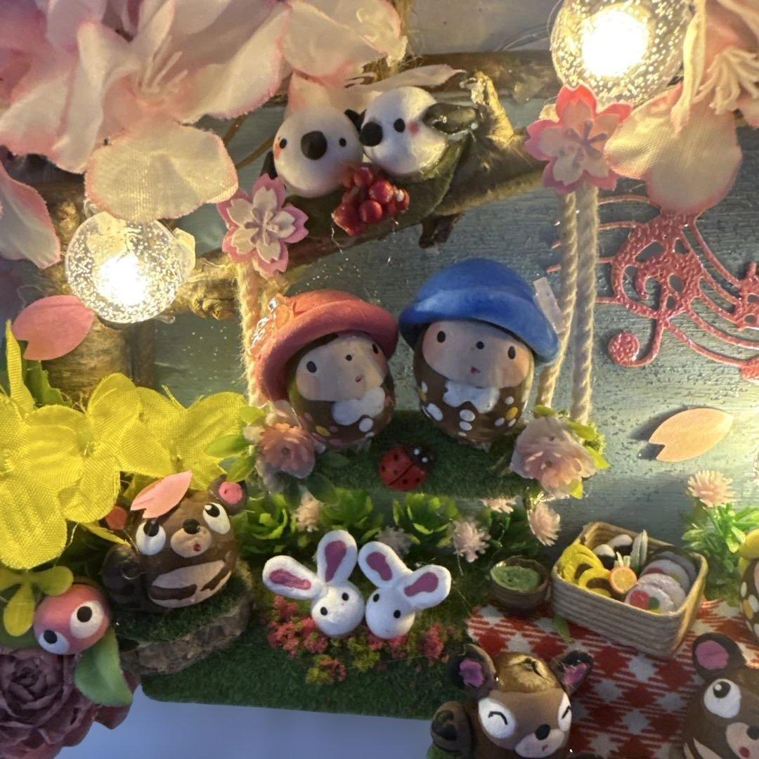 どんぐりアート♡春のBIGオブジェ＆春のタペストリー風ライト付きオブジェ♡
