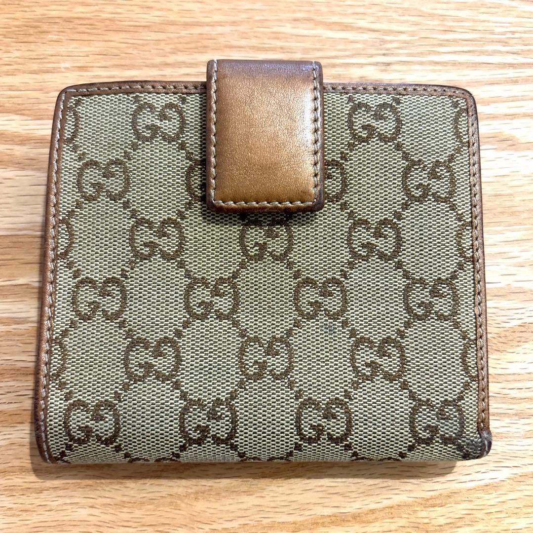 GUCCI グッチ 二つ折り財布 GG ハート キャンバス ロゴ ブロンズ