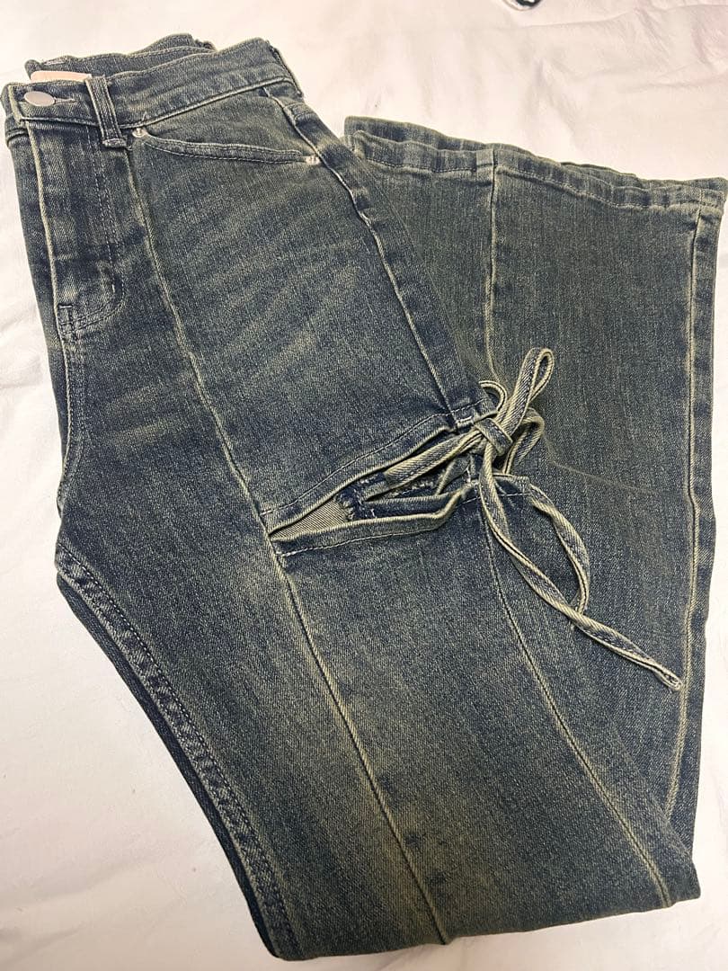 RESEXXY カットアウトリボンデニムパンツ　ブルーSサイズ