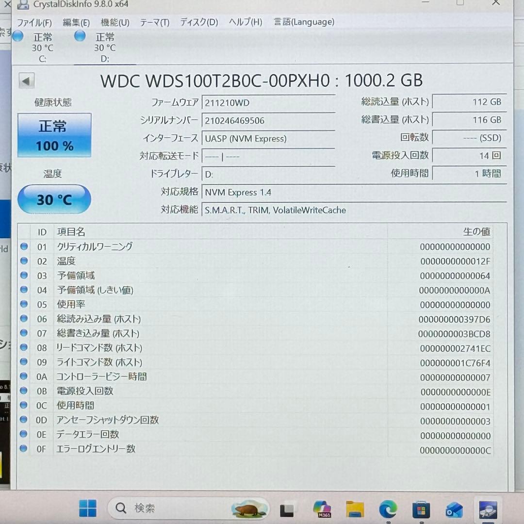★ほぼ新品★WD BLUE SN550 1TB NVMe SSD 動作確認済み