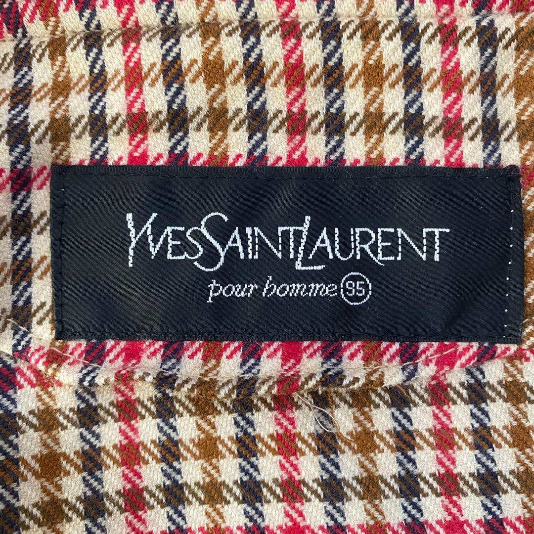 80s イブサンローラン YSL チェック 短丈ブルゾン スイングトップ 赤リブ