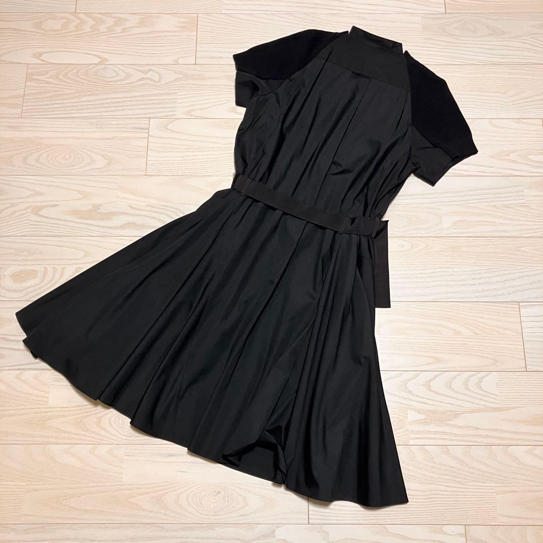 美品 sacai ドッキングワンピース　コットンニット　ポプリン　ベルテッド　黒