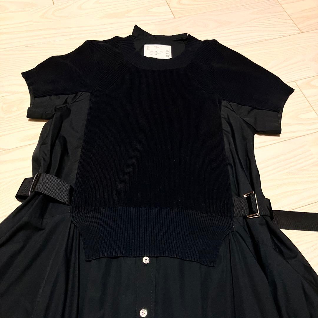 美品 sacai ドッキングワンピース　コットンニット　ポプリン　ベルテッド　黒