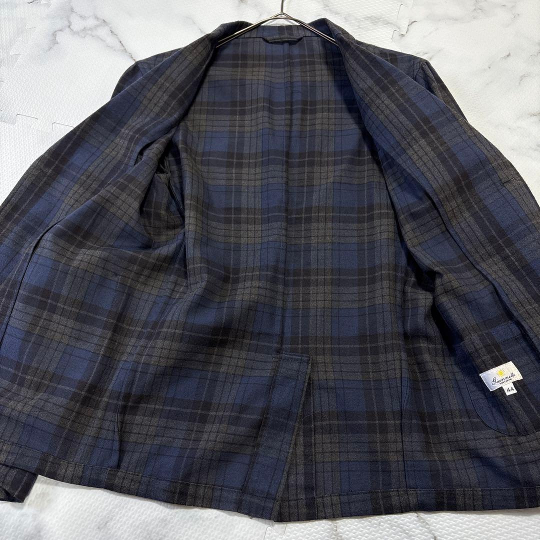 ✨美品✨ giannettoジャンネット紺チェック　テーラードS アンコン