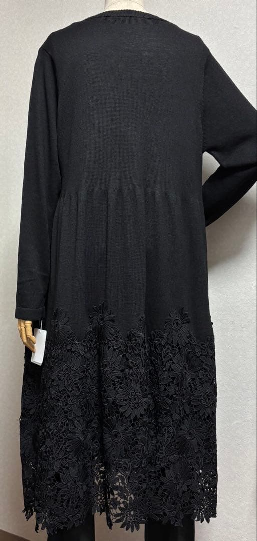 【新品】 Lascolinas フラワーレース ロングニットカーディガン M〜L