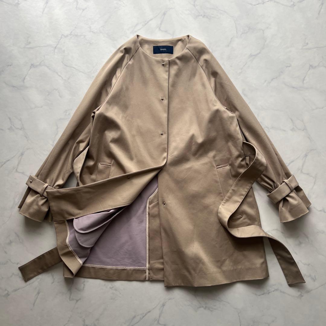 シップス ノーカラー 「UVカット/手洗い可能」FUNCTIONチノハーフコート