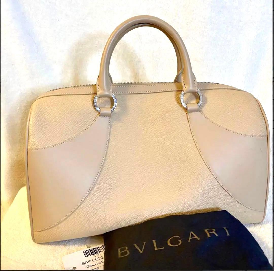 BVLGARI ブルガリ ボストンバッグ ハンドバッグ ベージュ レザー