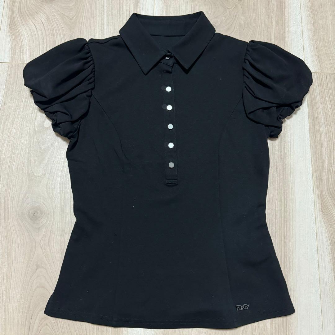 【美品】FOXEY フォクシー ブラック パフスリーブ 半袖ポロシャツ