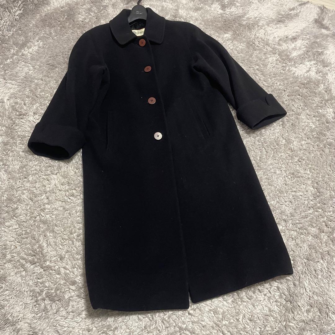 極美品　ヘルノカシミヤ混ステンカラーコート　裏地総柄シルク100 スカーフ柄