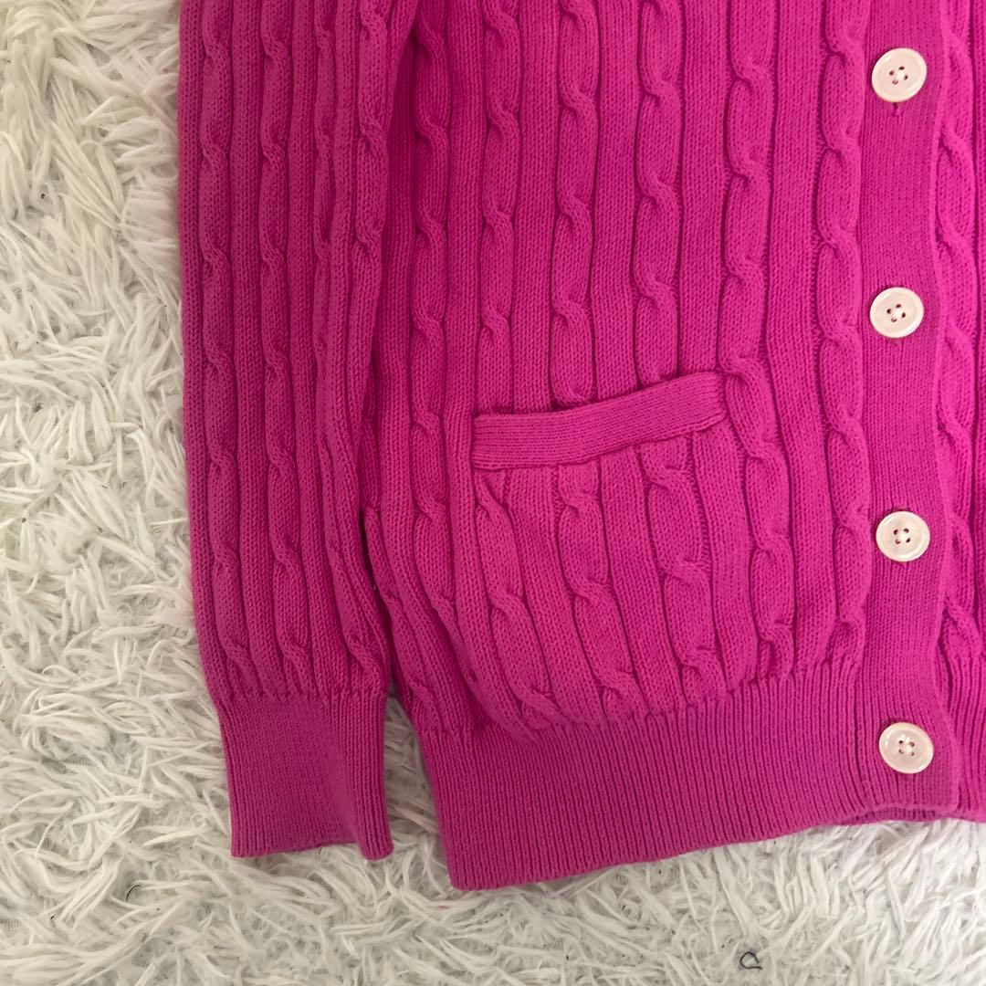 【未使用級】ポロラルフローレン　ケーブルニットカーディガン　刺繍ロゴ　ピンク　L