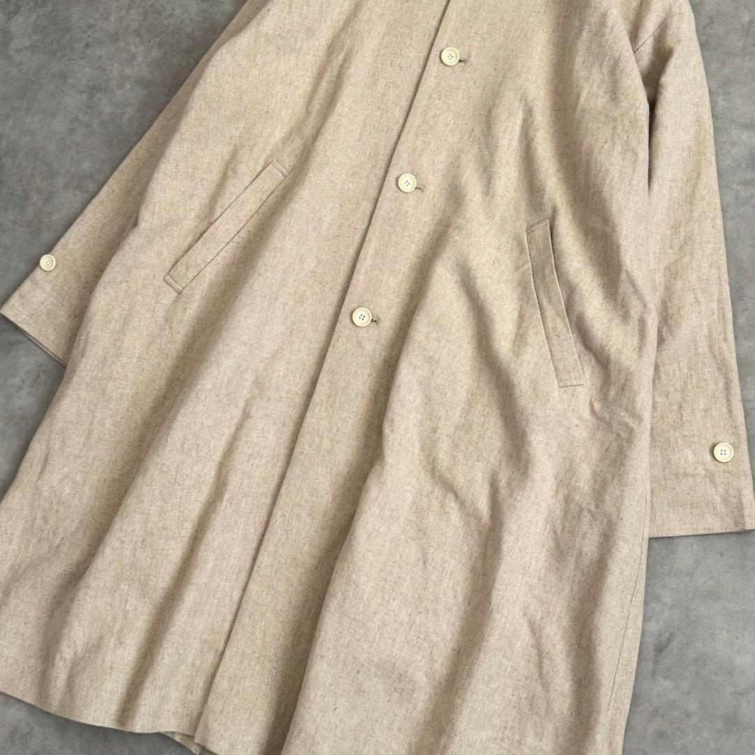 極美品 近年 かぐれ リネン レーヨン テントコート ベージュ ノーカラー 麻
