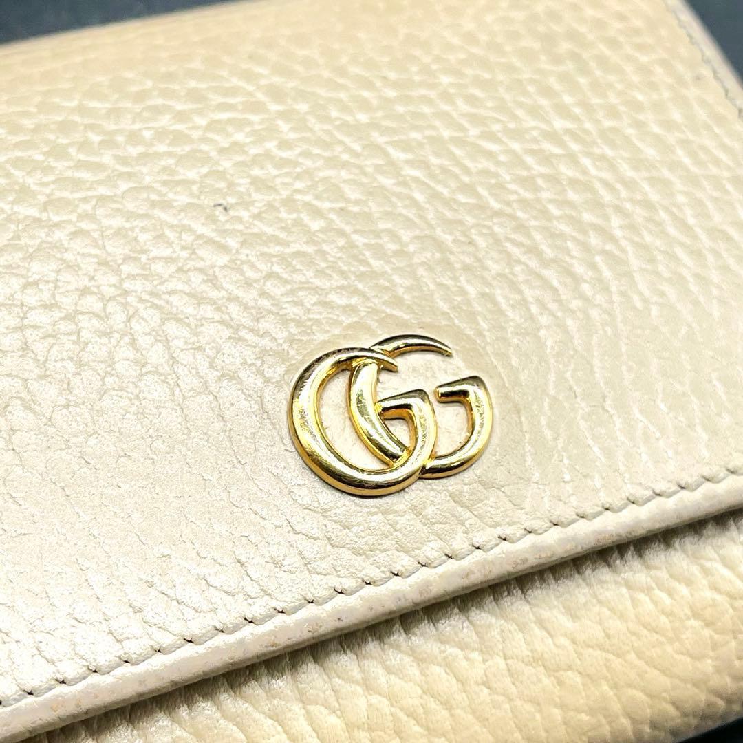 現行バイカラー✨グッチ 折り財布 ベージュ×イエロー マーモント金具 GG 本革