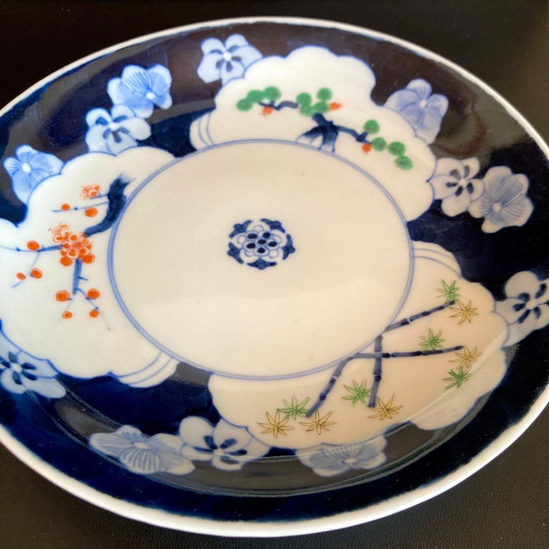 蔵出し 時代物 古伊万里 染付 七寸皿 見込五弁花 成化年製 幕末〜明治 2枚