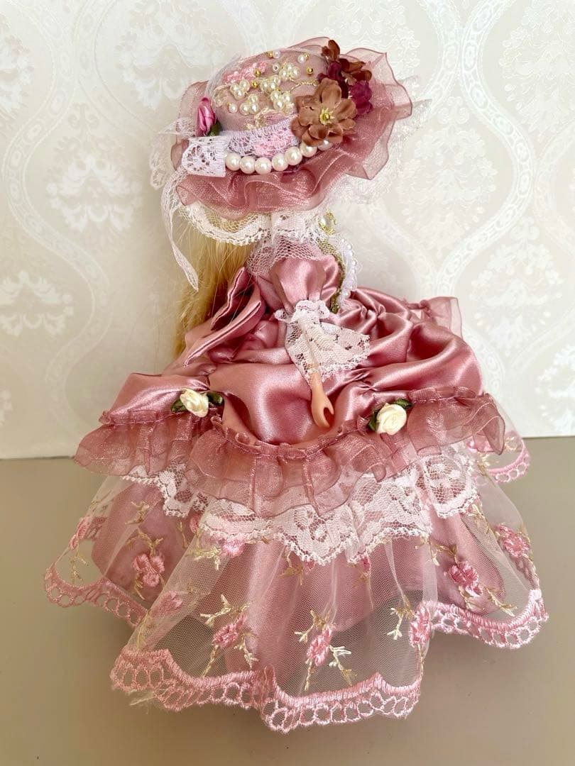 リカちゃん服　ドレープドレス　ピンク✖️レース　ハンドメイド