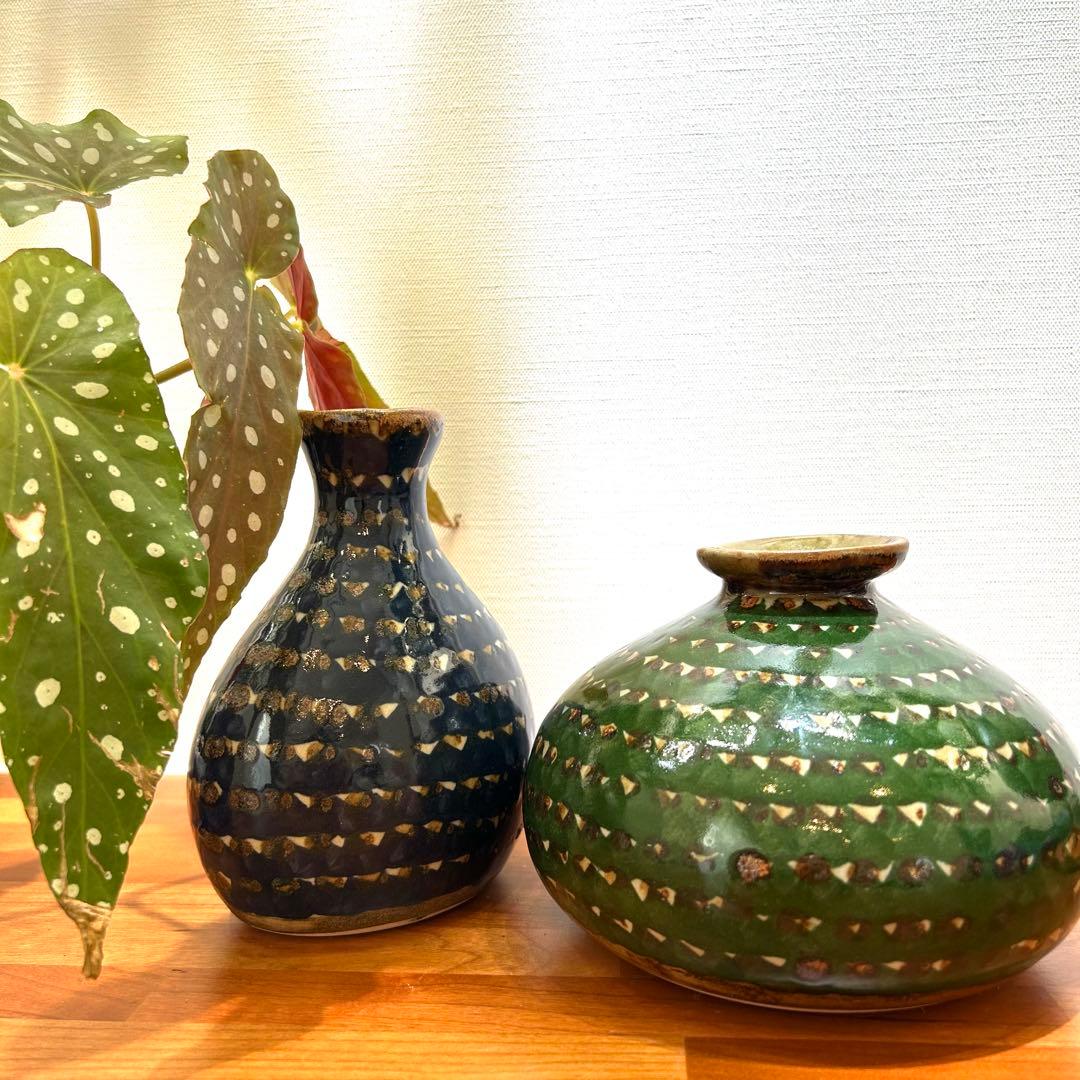 ⌘ メキシコ　壺　陶器　置物 ⌘ インテリア　トナラ　花瓶　緑　民芸品