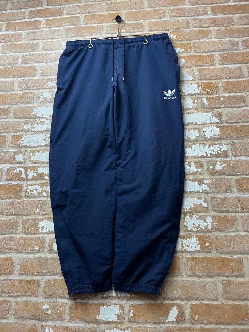 90s adidas アディダス　ナイロンパンツ　トレフォイル　ネイビー　刺繍