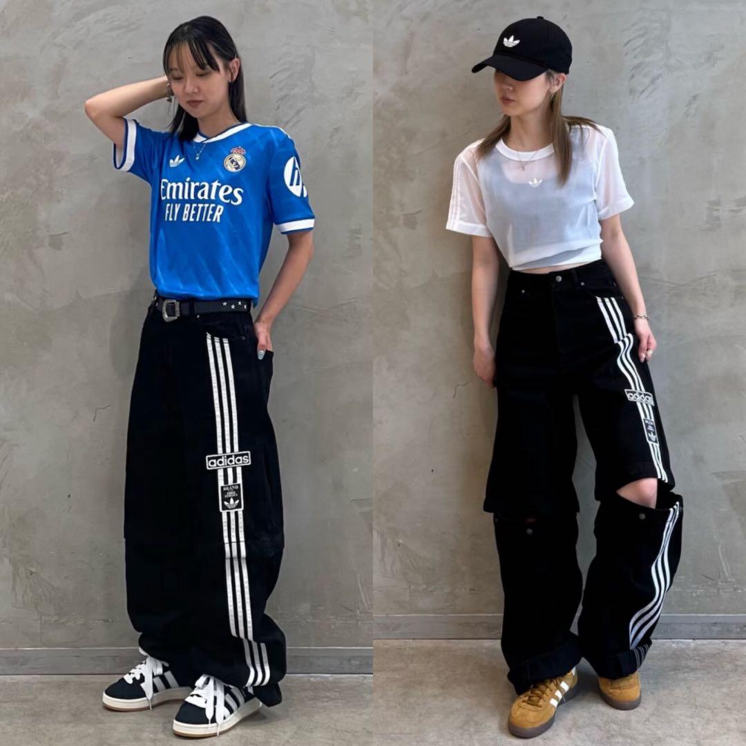 新品25⭐️adidas アディブレイク 2-IN-1 デニムパンツ ブラック×白