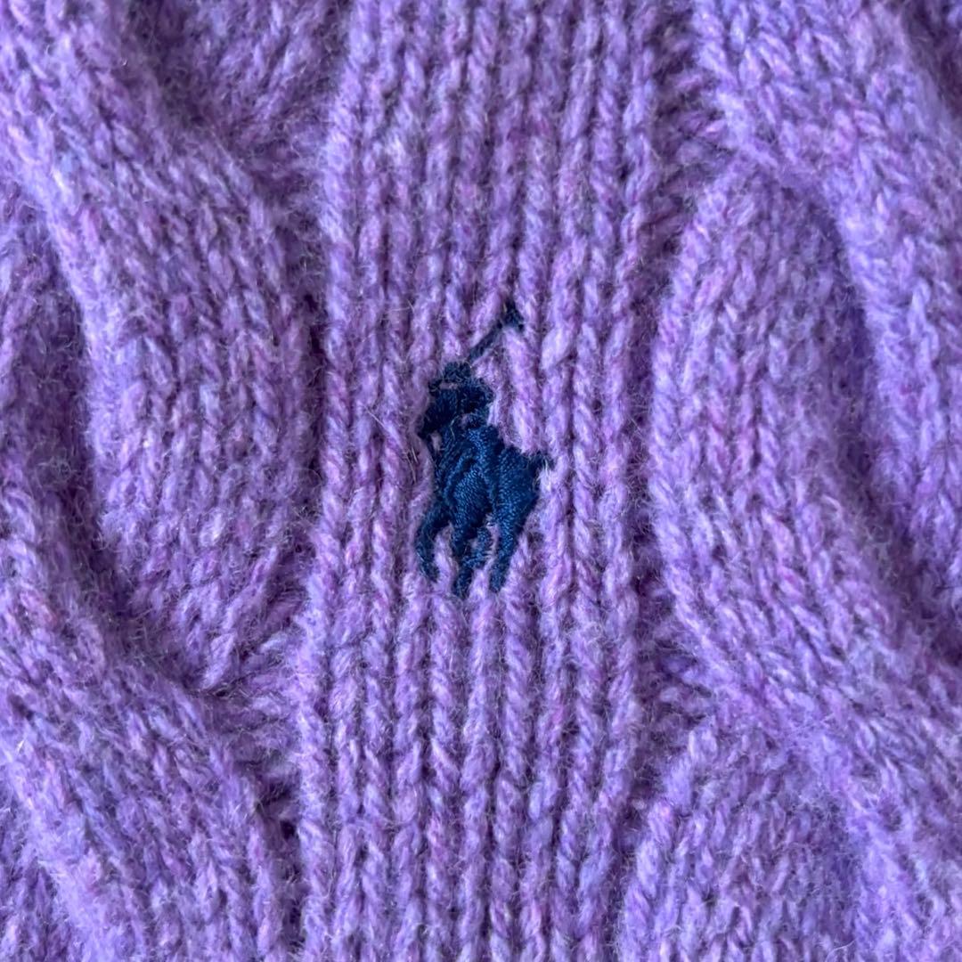 【美品✨】ポロラルフローレン　カーディガン　ケーブルニット　カシミヤ　刺繍　紫