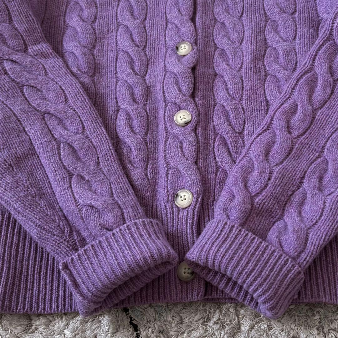 【美品✨】ポロラルフローレン　カーディガン　ケーブルニット　カシミヤ　刺繍　紫