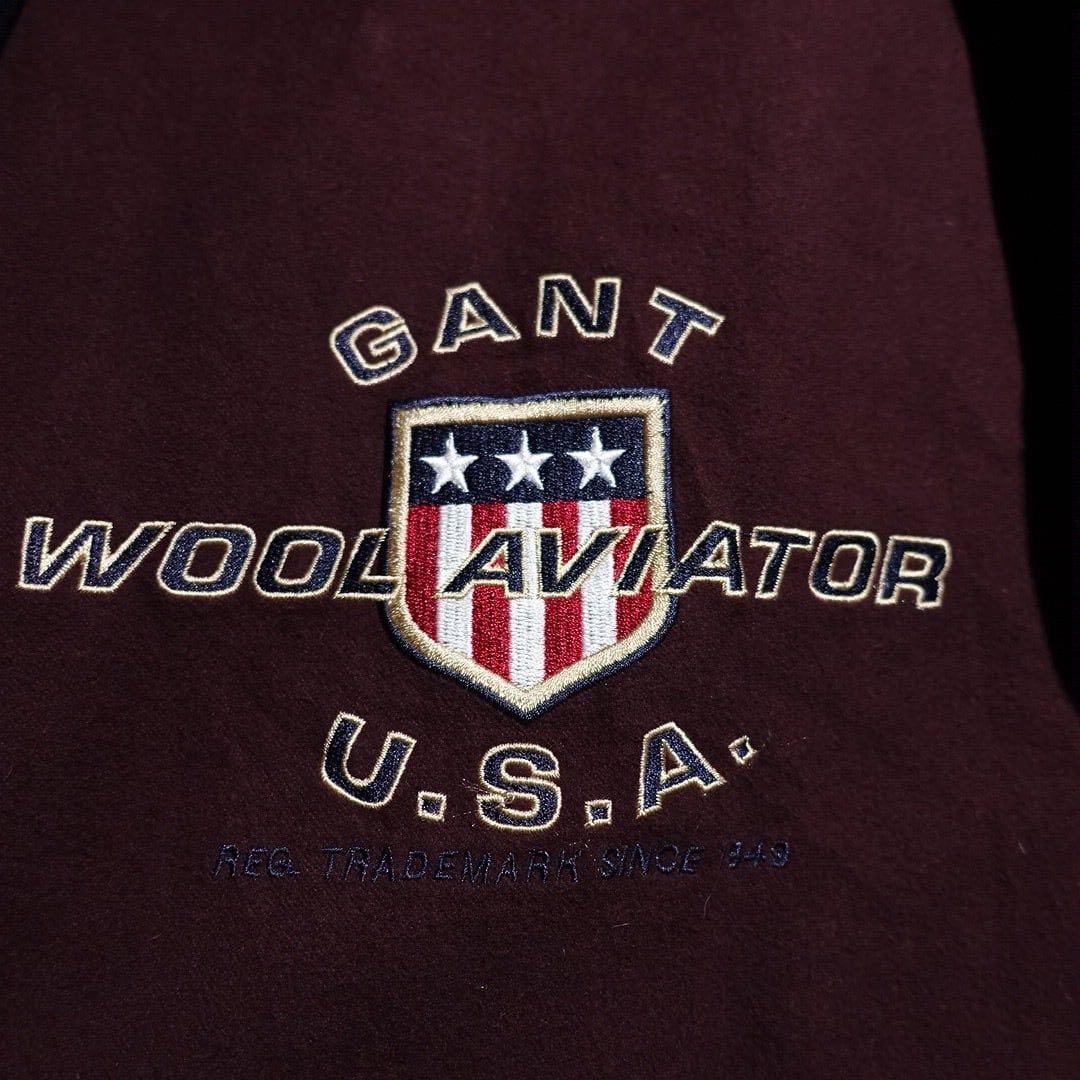 90s GANT レザー襟 ウールブルゾン オーバーサイズ ネイビー短丈