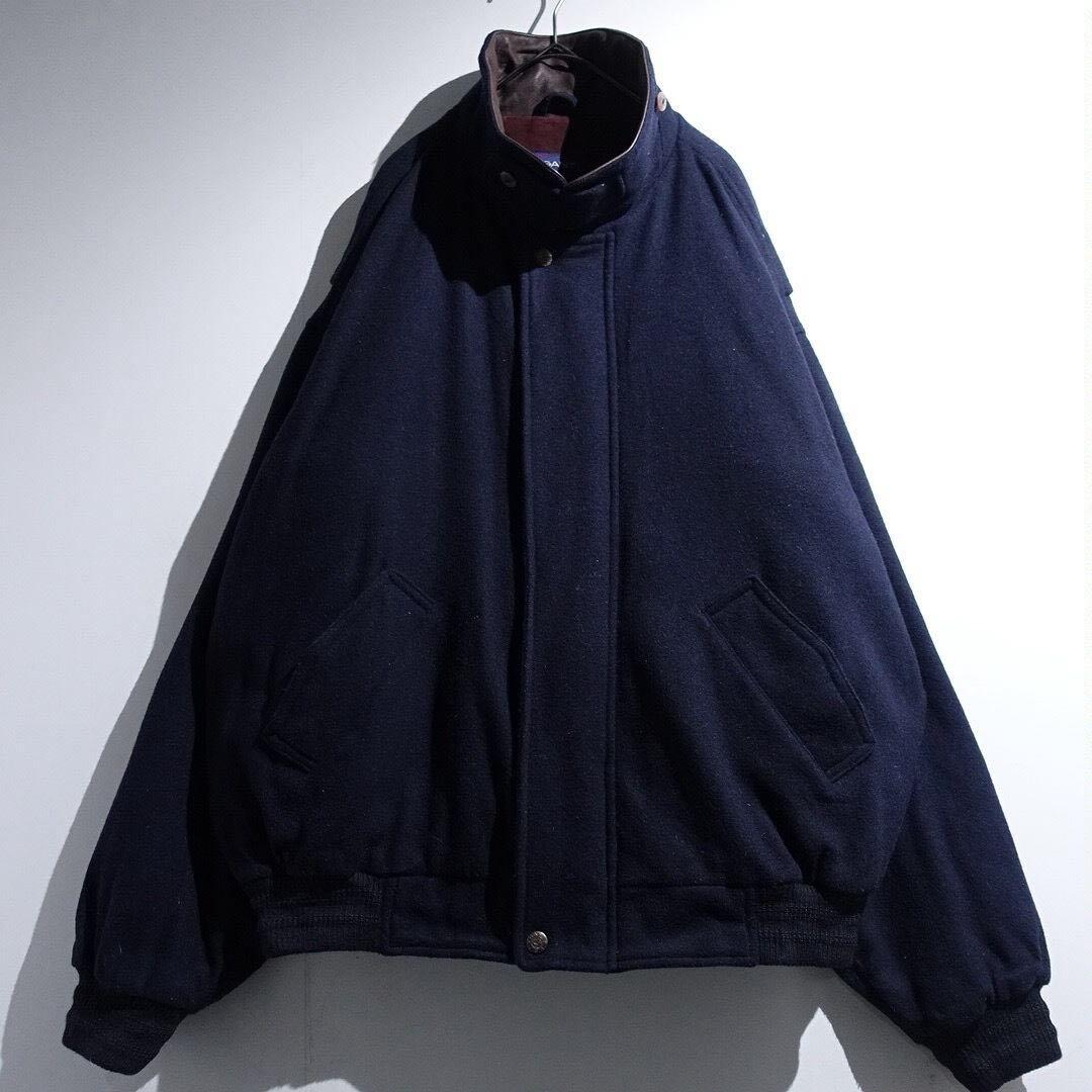 90s GANT レザー襟 ウールブルゾン オーバーサイズ ネイビー短丈