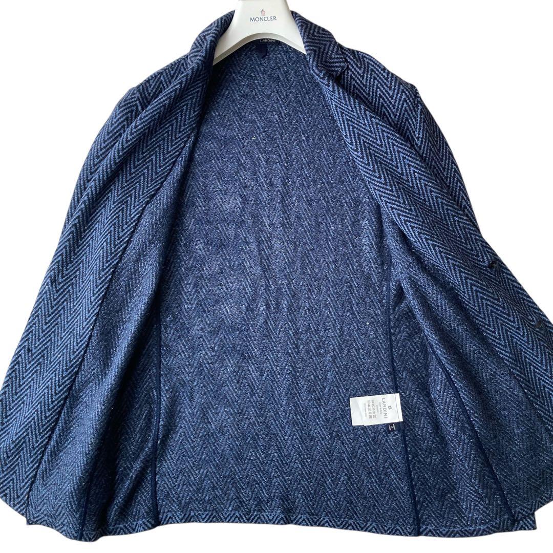 美品 LARDINI ニットテーラードジャケット ヘリンボーン ブートニエール