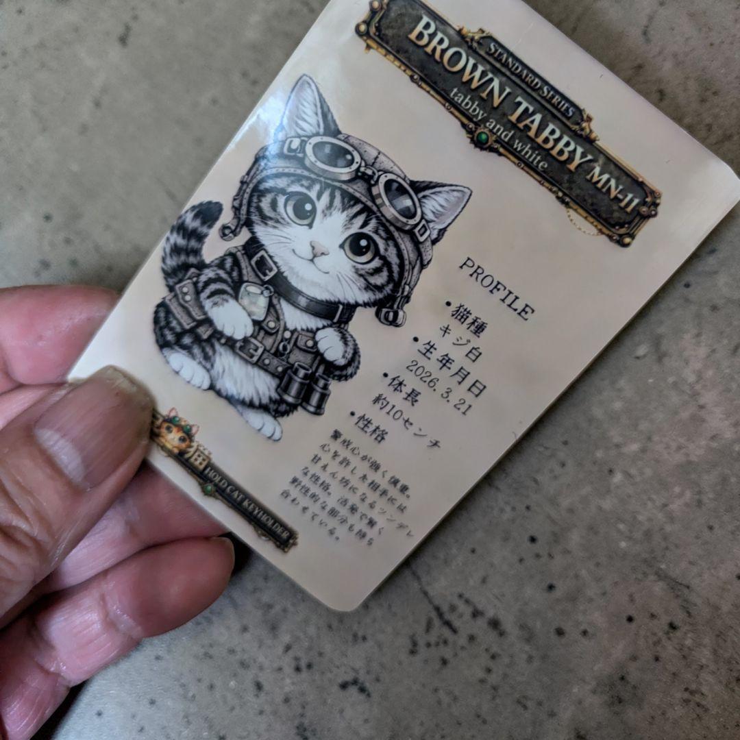 豆猫HOLDCATキーホルダー No.11キジ白〜特製豆猫トレカ付き