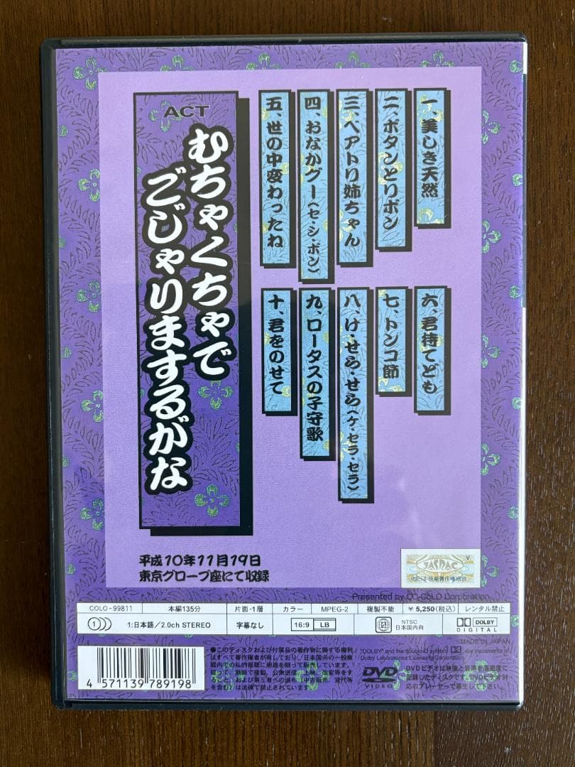 沢田研二 actシリーズ　DVD むちゃくちゃでごじゃりまするがな