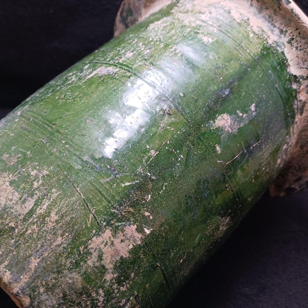 Y2952-2 中国 漢代 緑釉穀倉 置物 高さ27.5㎝