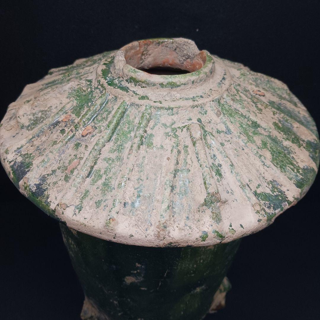 Y2952-2 中国 漢代 緑釉穀倉 置物 高さ27.5㎝