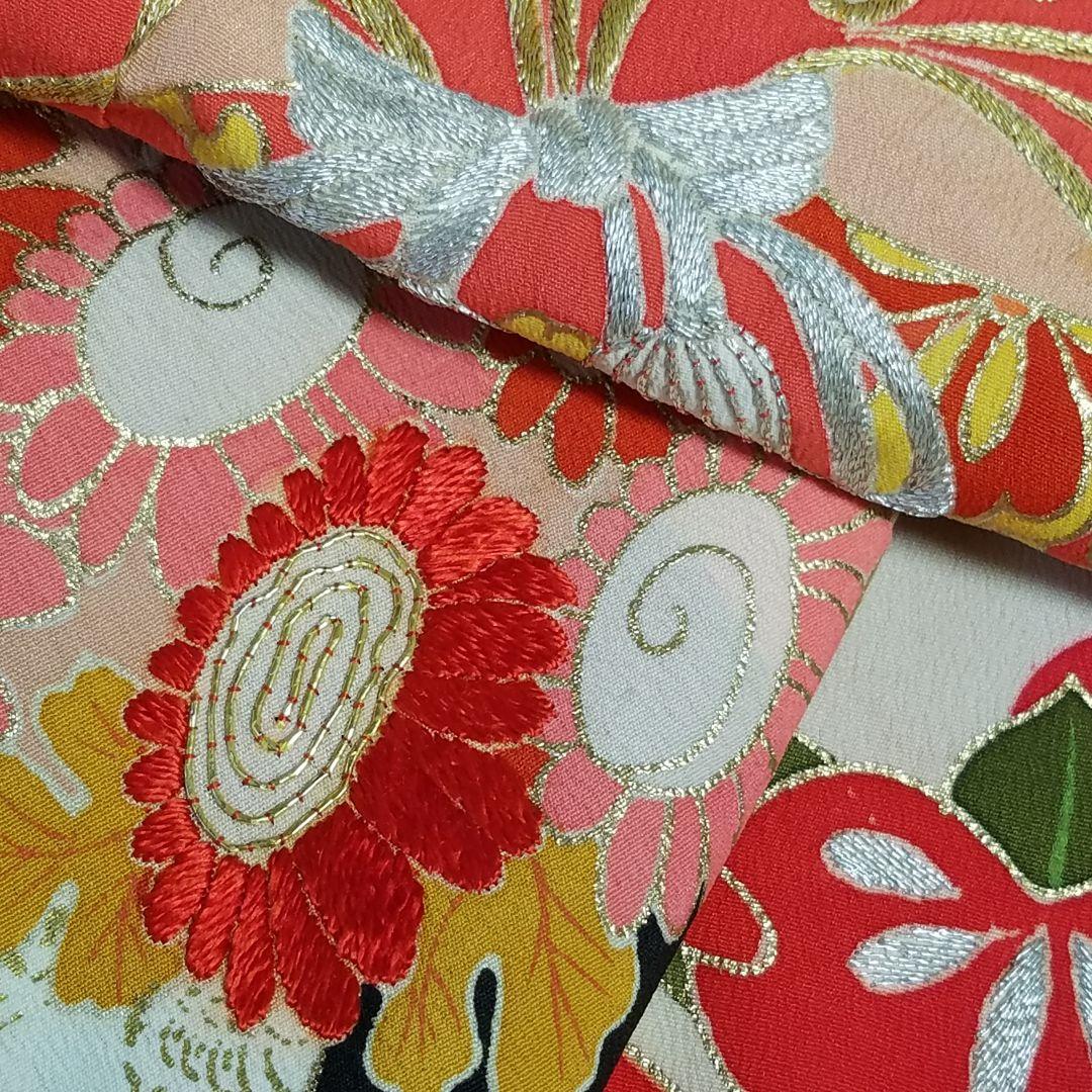 【予約済】Y1【着物と帯 京月花】 ■アンティーク時代刺繍友禅黒振袖袷広衿■