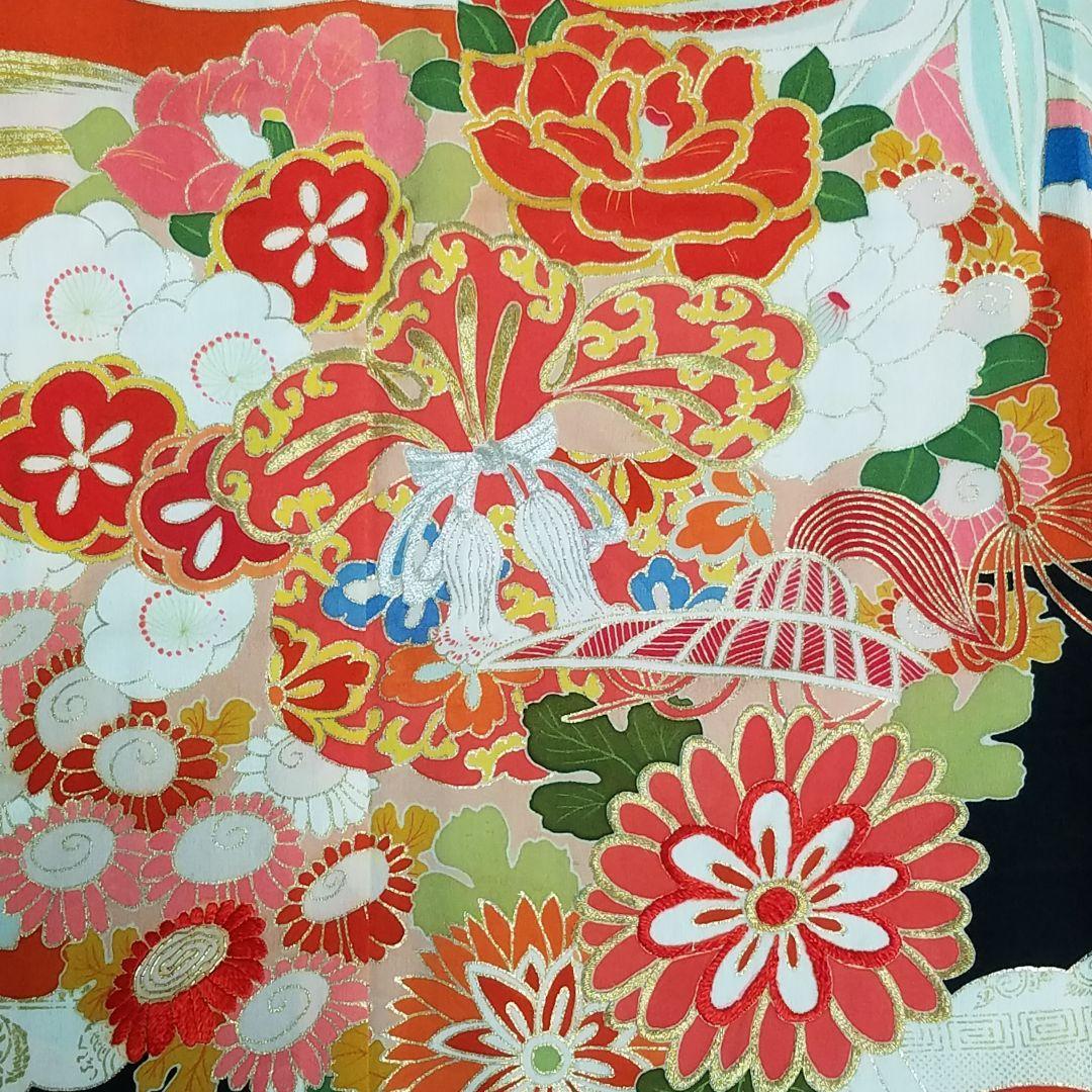 【予約済】Y1【着物と帯 京月花】 ■アンティーク時代刺繍友禅黒振袖袷広衿■