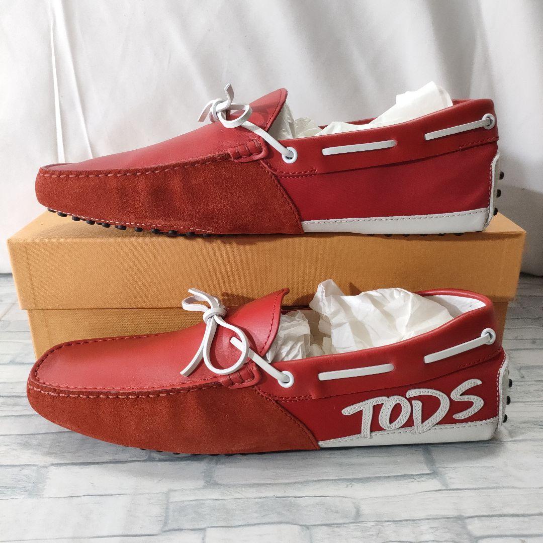 未使用品✨TOD'S　デッキシューズ　TOD'Sロゴ　レザー×スウェード　赤白