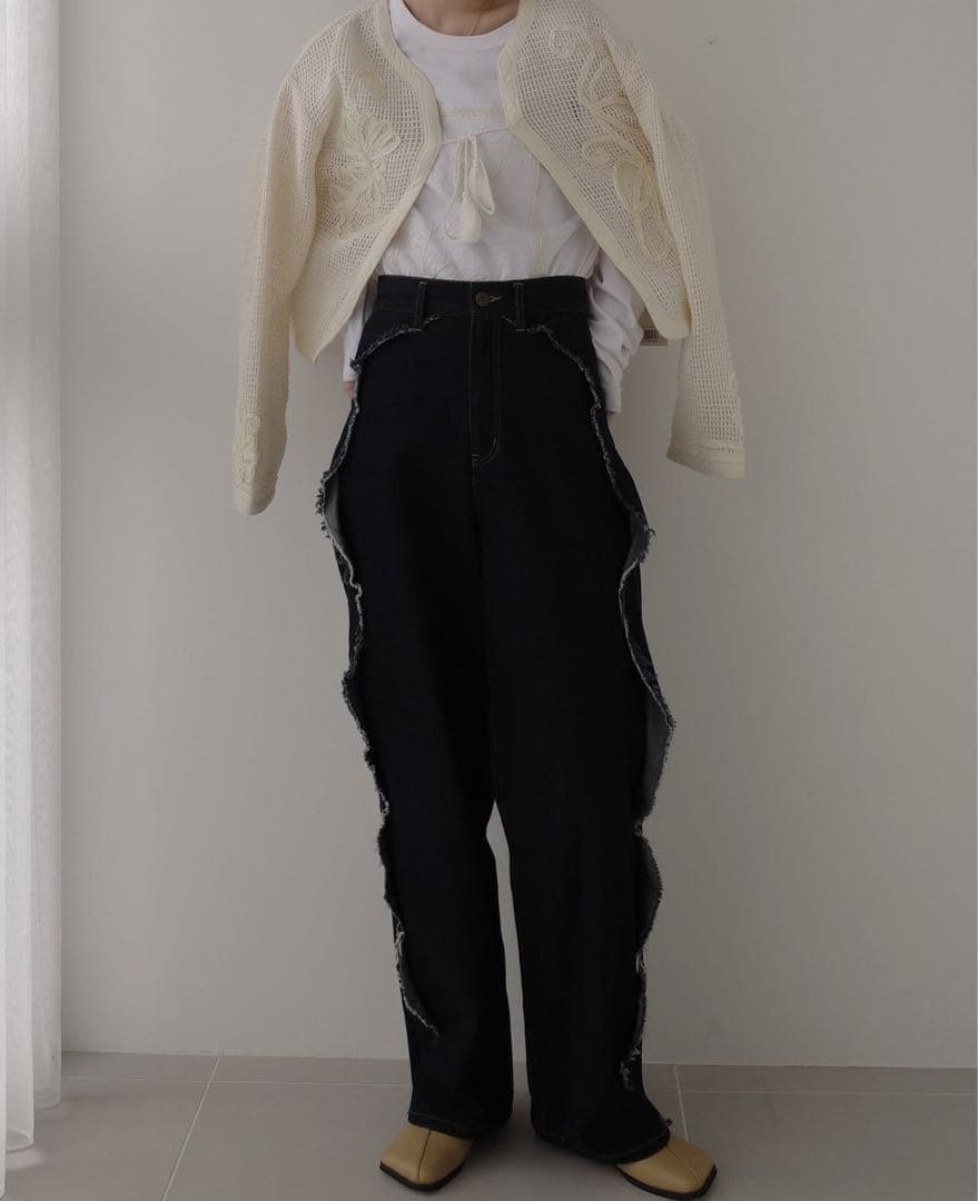 【eaphi】RUFFLE DETAIL DENIM PANTS/short