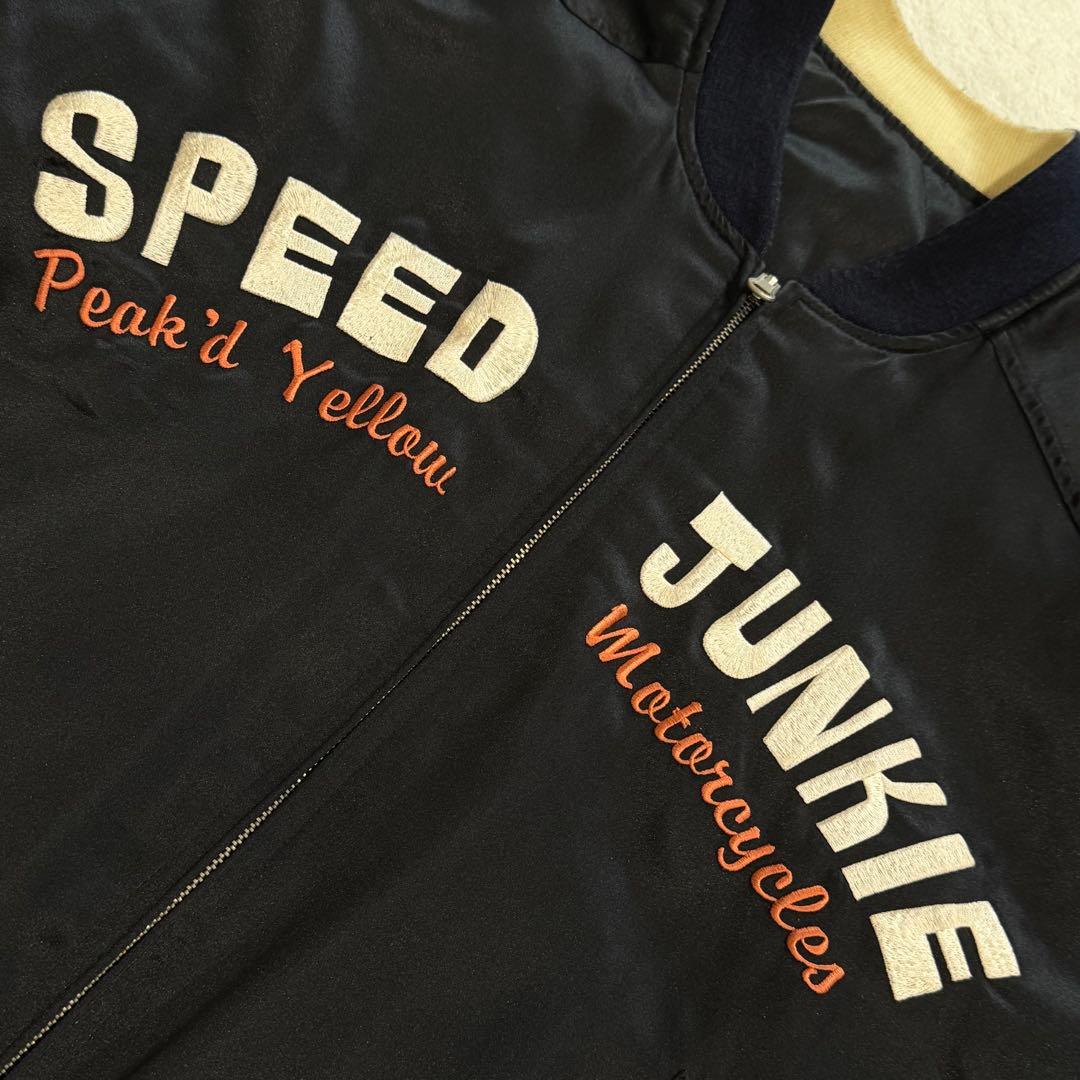 ピークドイエロー　スカジャン　リバーシブル　刺繍　SPEED JUNKIE　XL